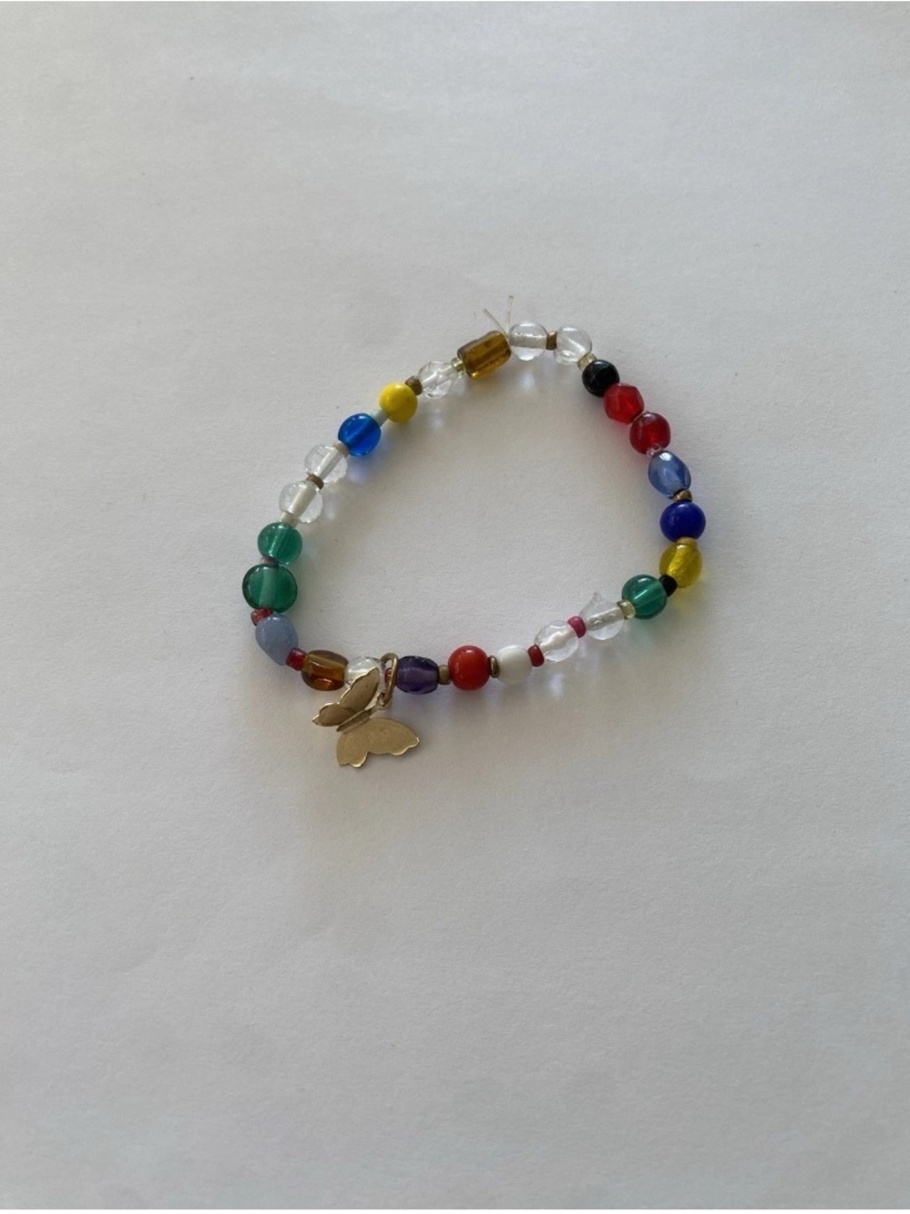 Multicolor Beaded Bracelet with Gold Butterfly Charm